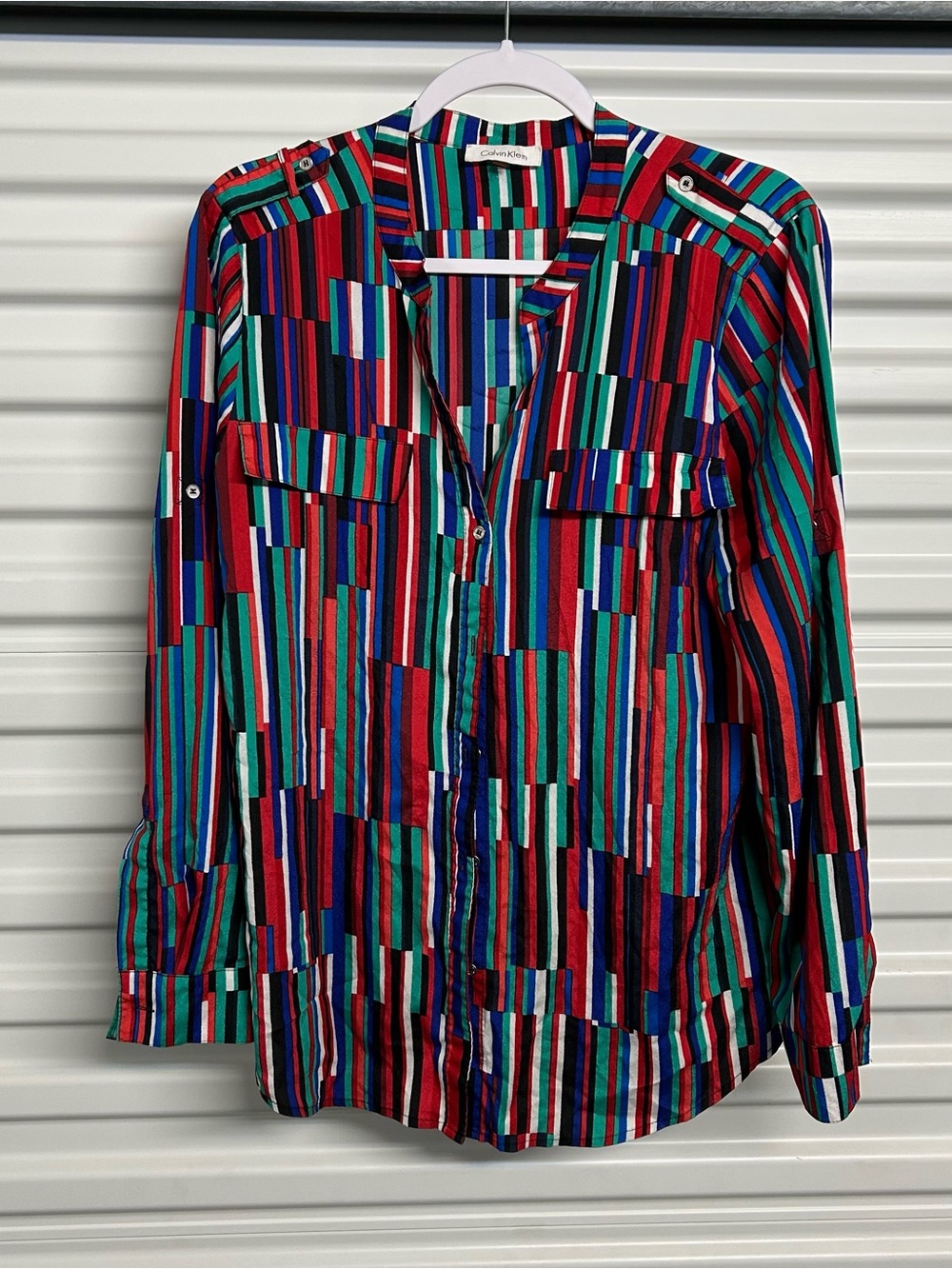 Calvin Klein Multi-Color Striped Long-Sleeve Button-Down Shirt